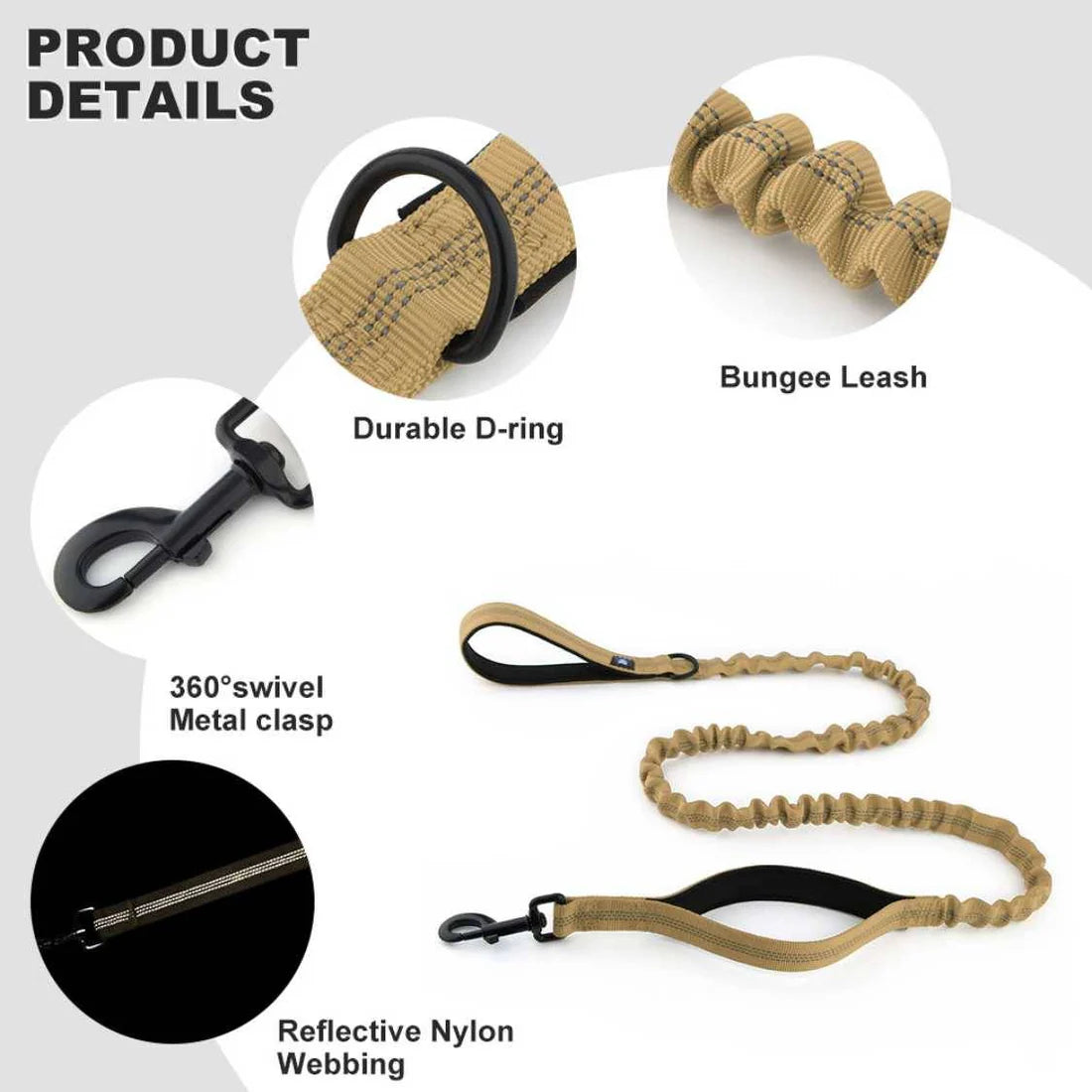  Tactical Bungee Dog Leash – Shock Absorbing & Dual Handle Petspalz
