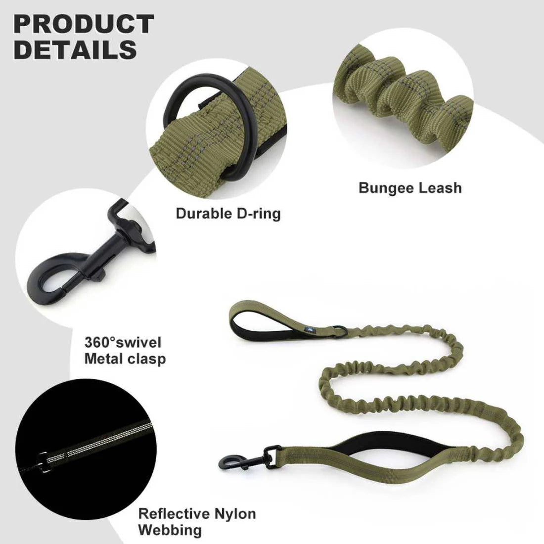  Tactical Bungee Dog Leash – Shock Absorbing & Dual Handle Petspalz