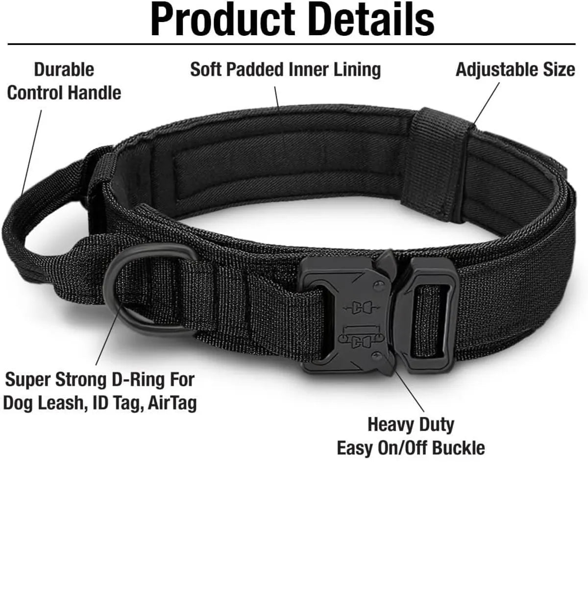  Tactical Dog Collar – Adjustable Military Training Collar with Handle Petspalz