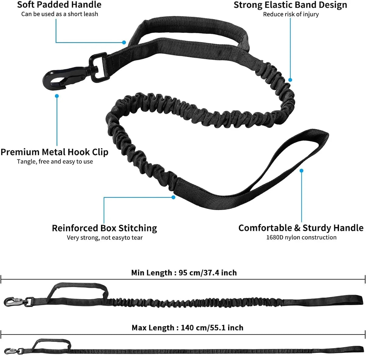  Tactical Dog Leash - Heavy Duty No Pull Bungee Leash for Large Dogs Petspalz
