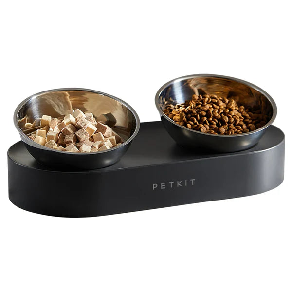 Adjustable dual metal pet feeding bowl with tilt