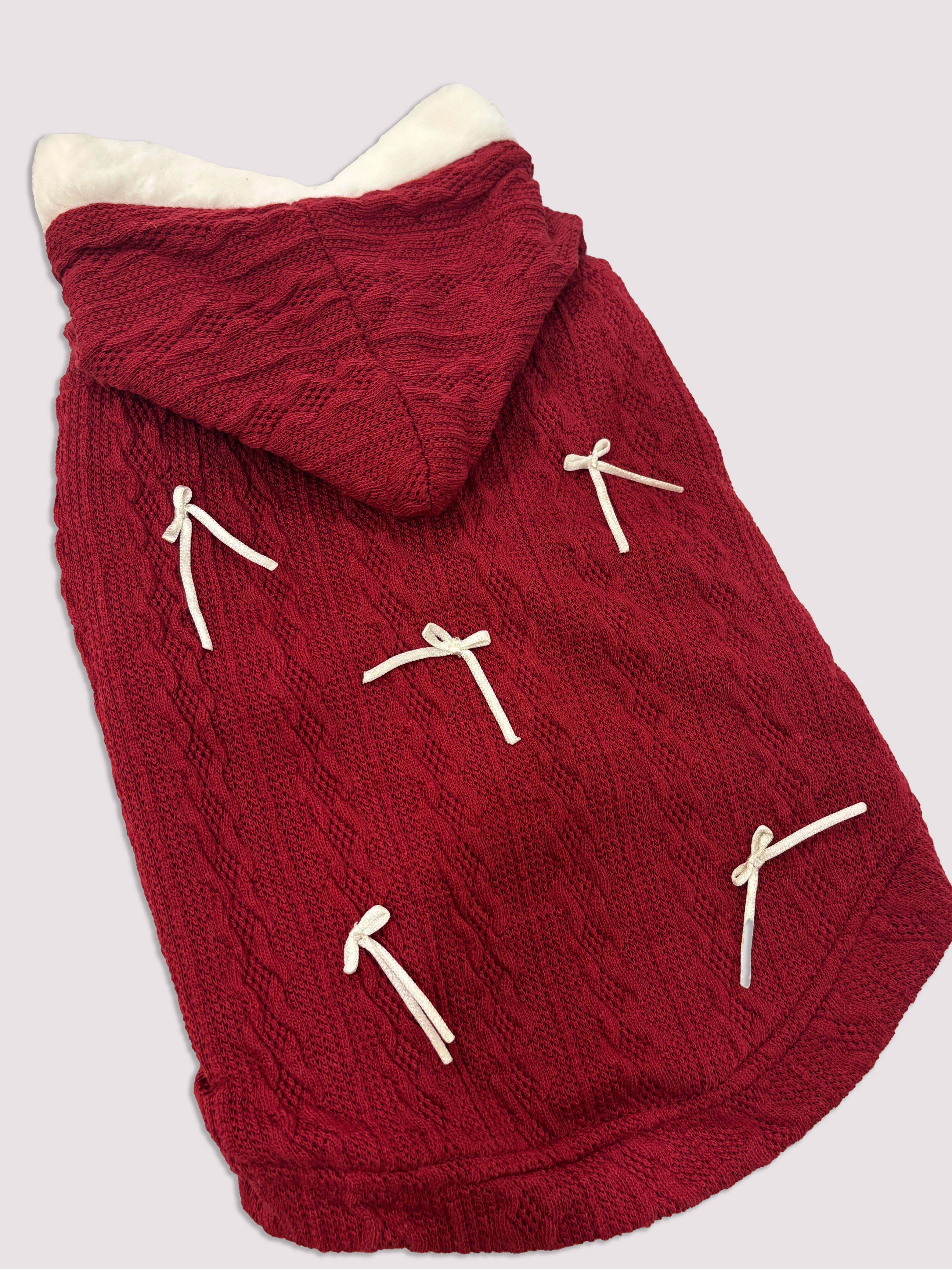 Cozy bow red dog jacket with sherpa lining  