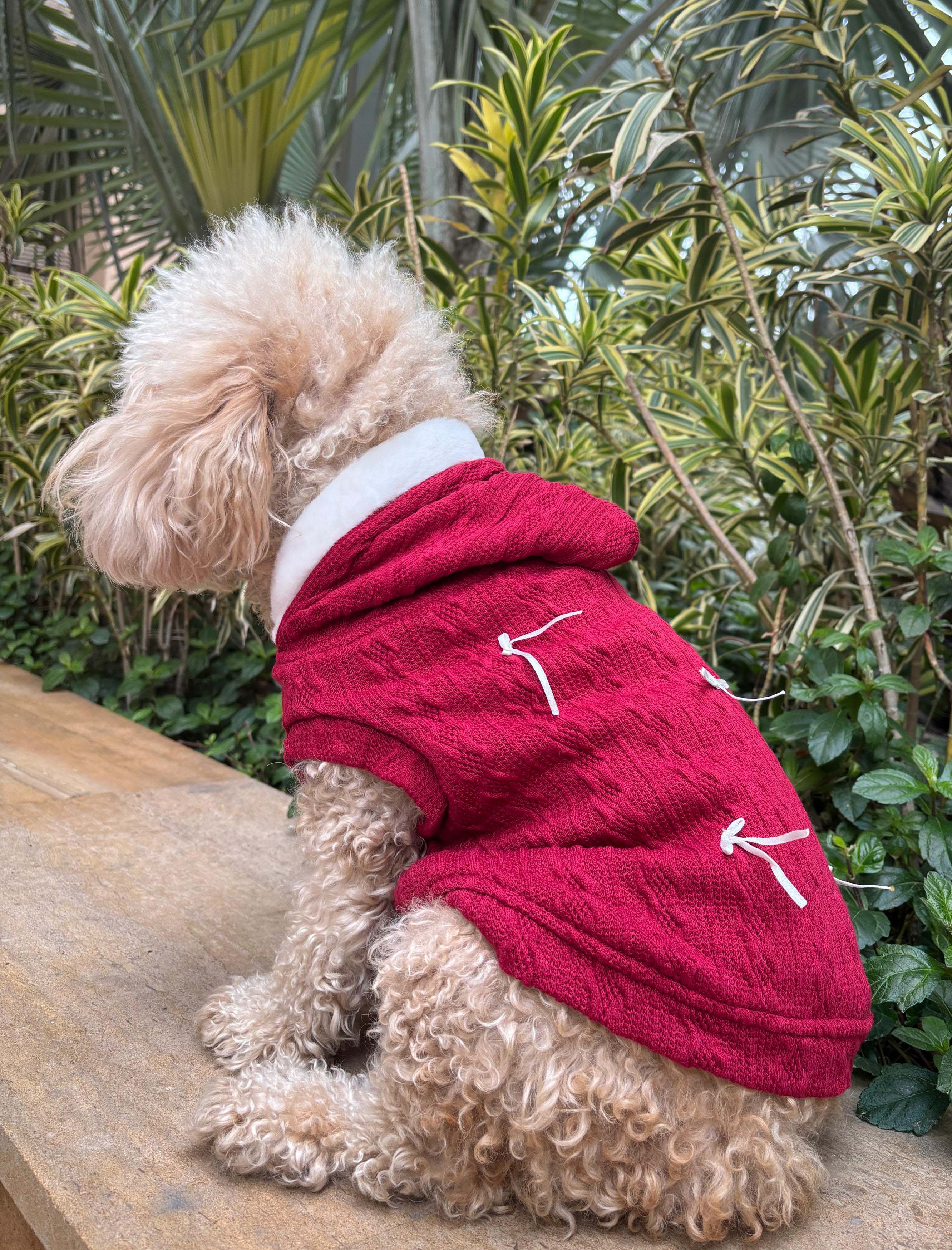 Cozy bow red dog jacket with sherpa lining  