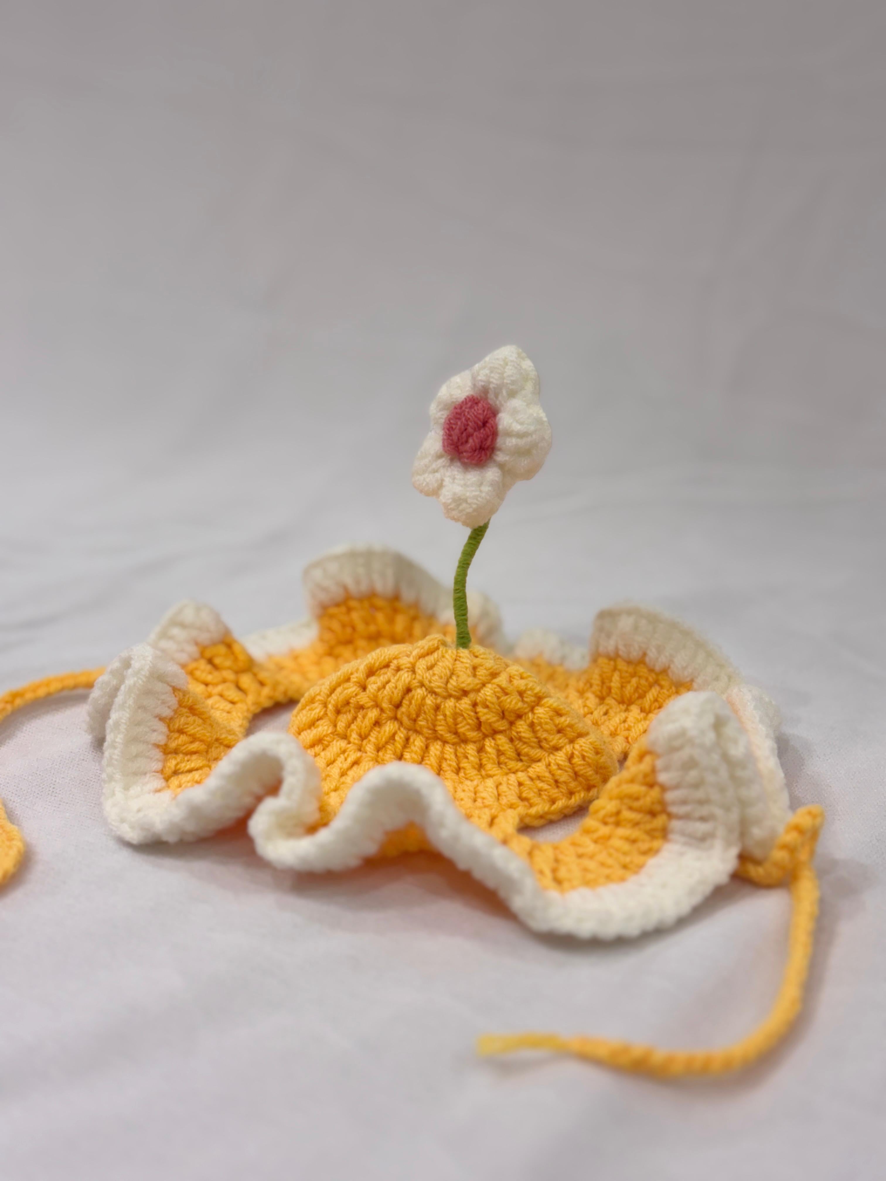 Handmade daisy flower crochet cap for small dogs and cats  