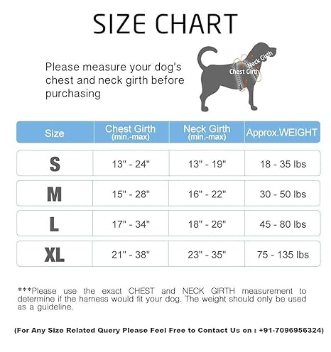 WapaW dog harness size chart for small to extra-large breeds