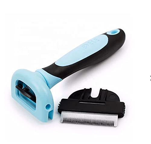 Ergonomic grip pet grooming tool with quick release button