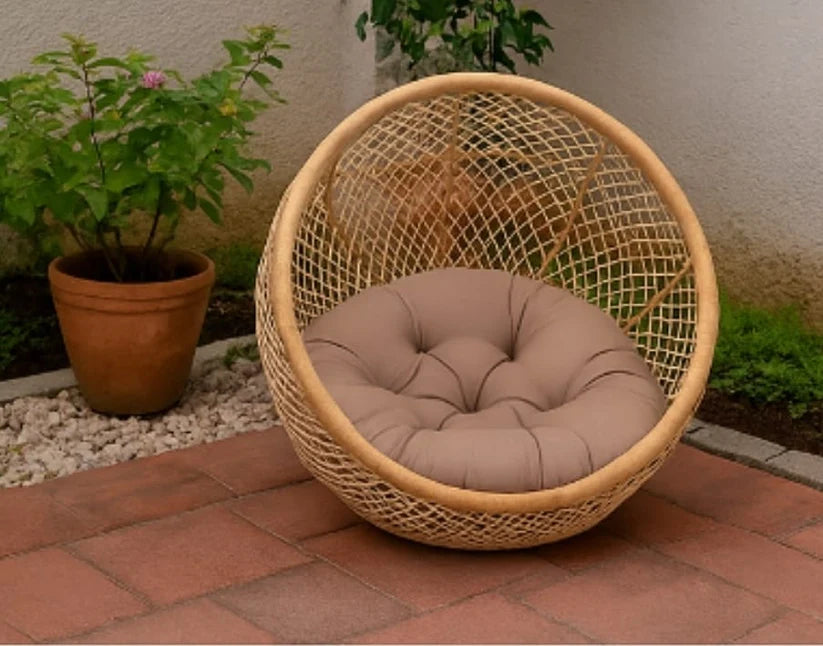 Handmade Wooden Cane Pet Bed with Cushion & Toy – 18x18 for Cats & Small Dogs