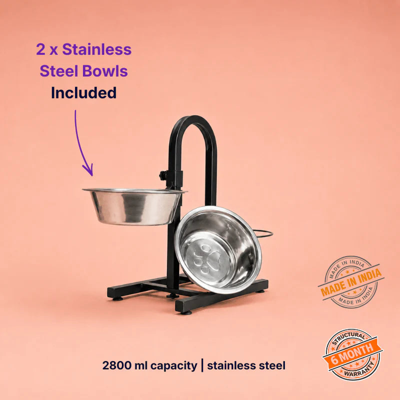 Heavy U adjustable elevated dog feeding stand with stainless steel bowls for large dogs
