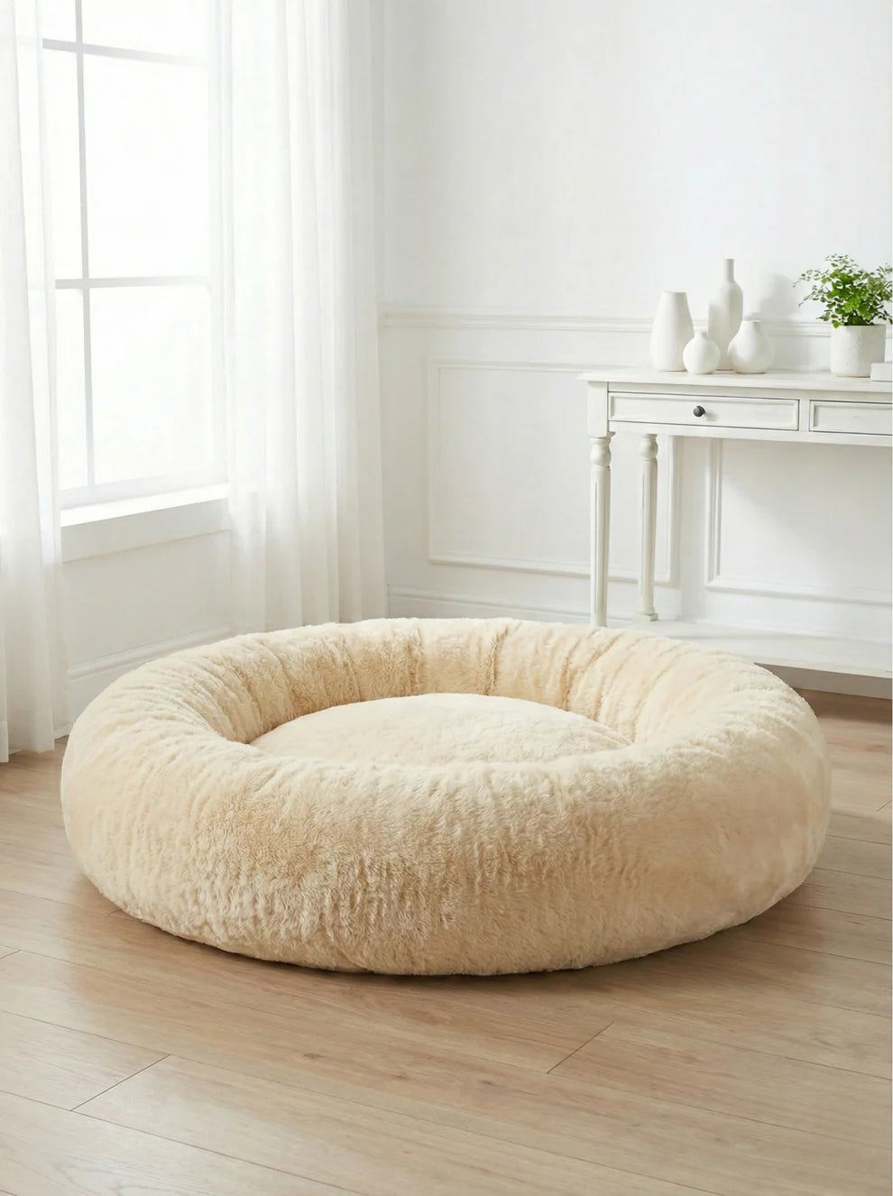 Luxury calming donut dog and cat bed with ultra soft plush fabric