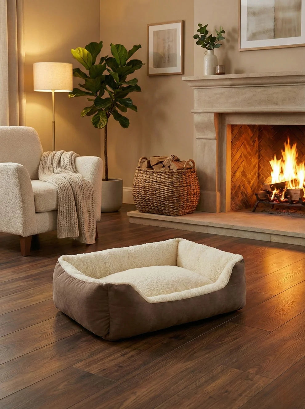 Luxury orthopedic rectangular dog and cat bed with plush fleece and supportive bolsters