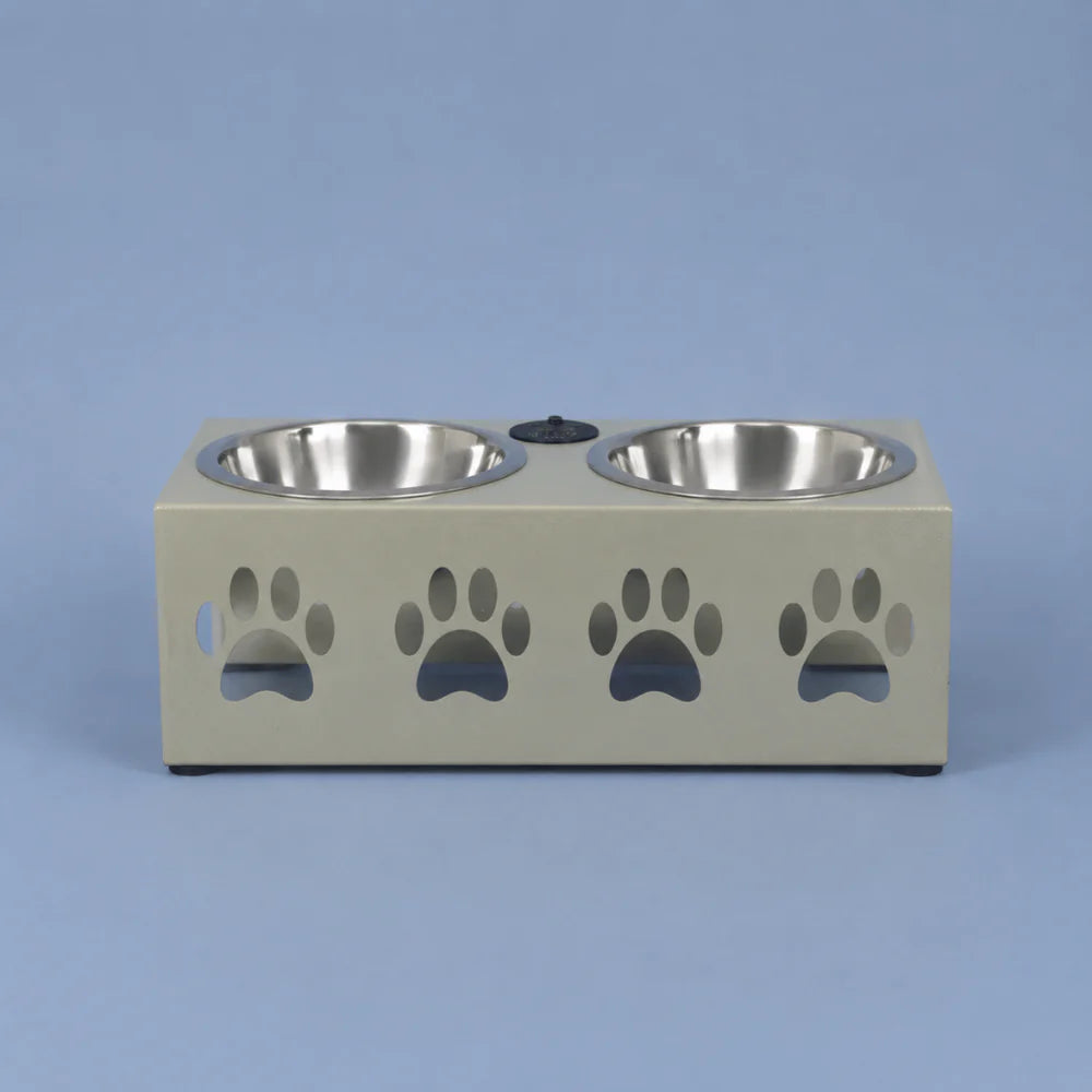 Mini elevated feeding stand for dogs and cats with stainless steel bowls
