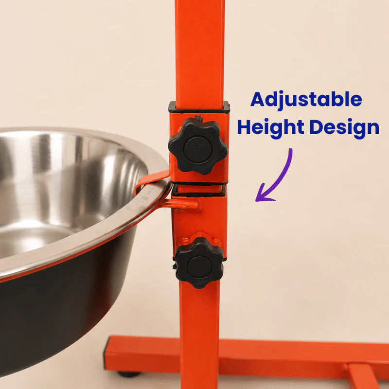 orange adjustable dog food stand height adjustment feature