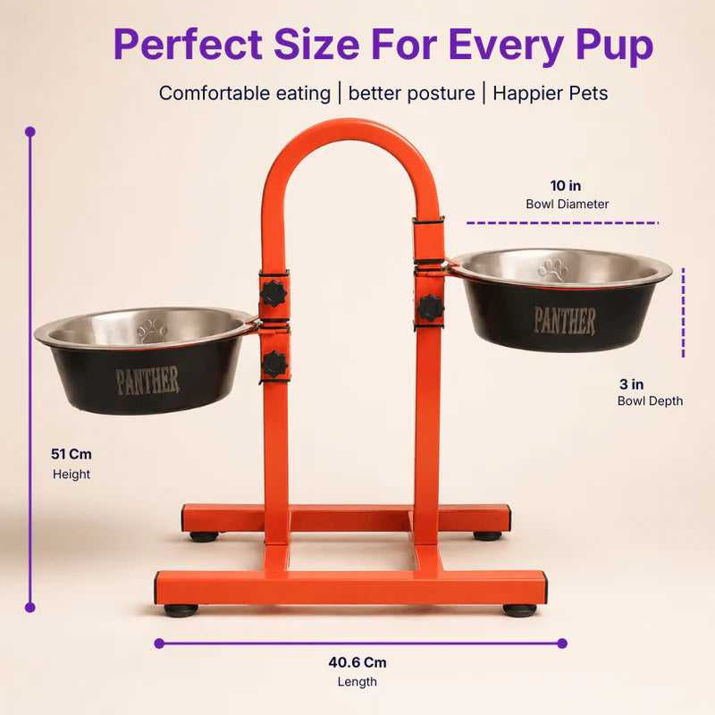 orange adjustable dog food stand