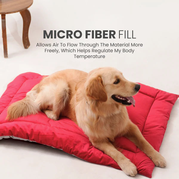 Buy Therma Flow Summer Dog Bed Petspalz at Best Price Online – golden retriever lying on a Hot Red cooling microfiber pet bed for summer comfort.