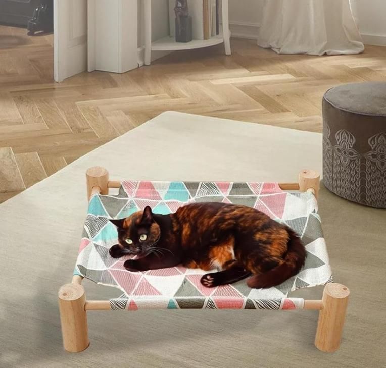Portable pet hammock bed wooden frame