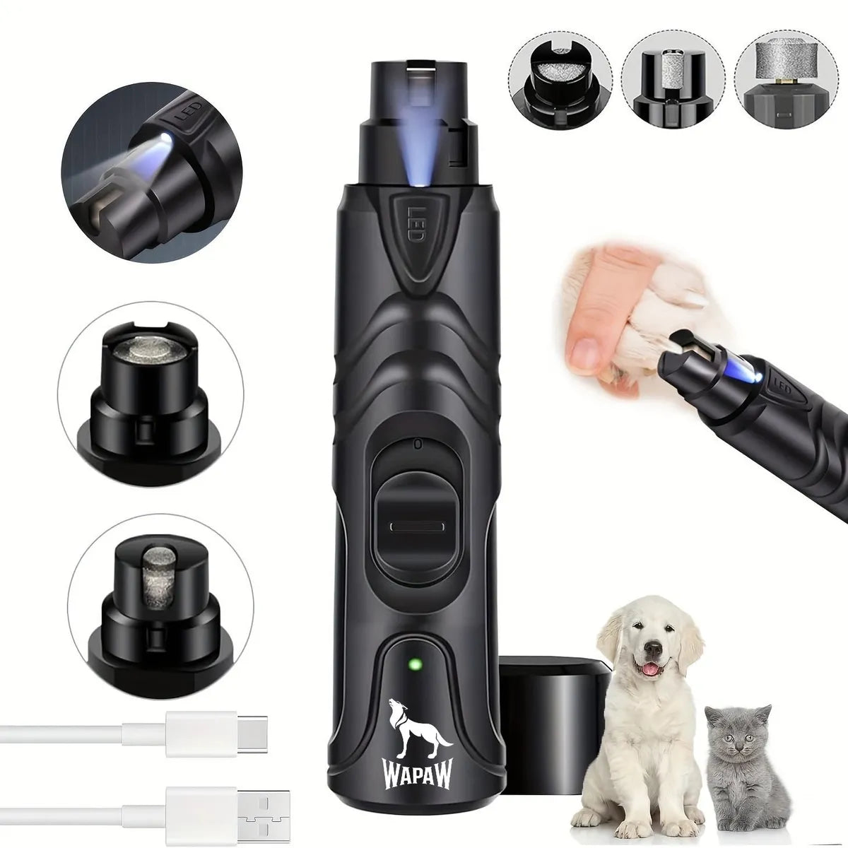 professional dog nail grinder rechargeable pet nail trimmer with LED light
