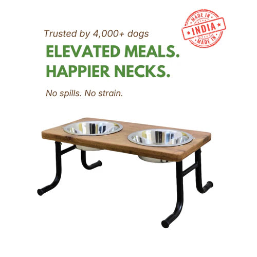 RegalWood adjustable wooden elevated dog feeding stand with stainless steel bowls