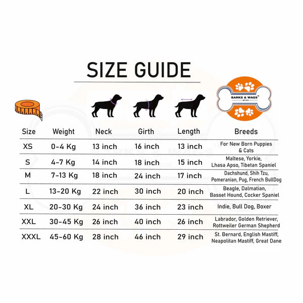 size chart printed shirts for dogs
