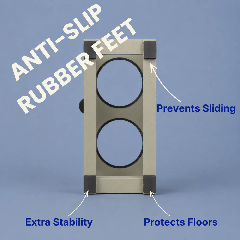 small dog feeding station Anti-slip rubber feet with text on a blue background