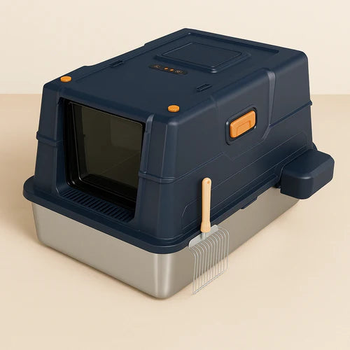 Cat Litter Box, Stainless Steel, Covered Litter Box, Pet Hygiene, Premium Cat Supplies