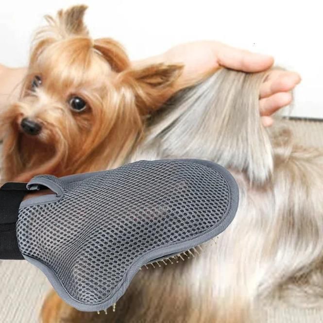 Stainless steel pet grooming glove for gentle deshedding