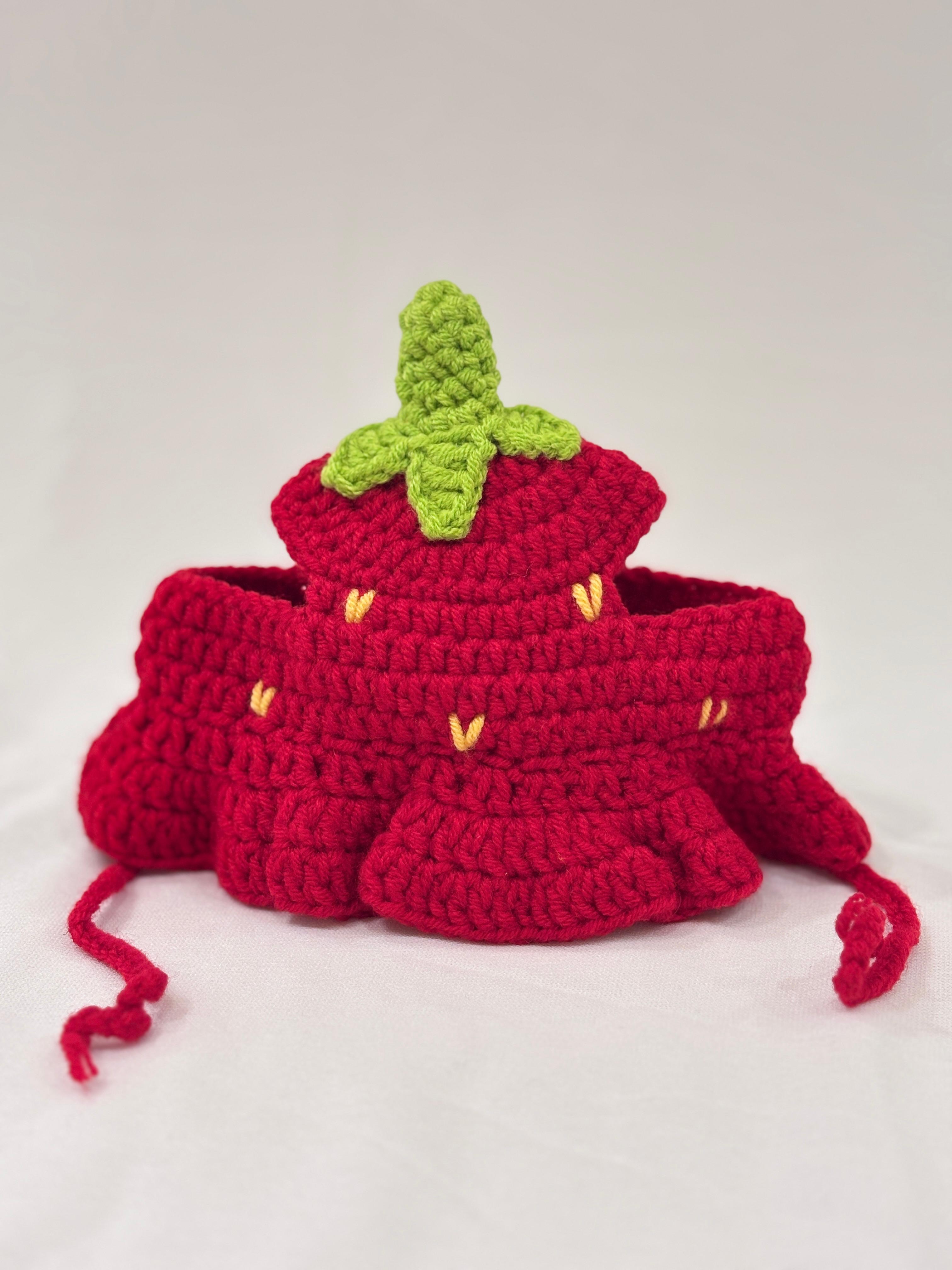 Handmade strawberry crochet cap for small dogs and cats  