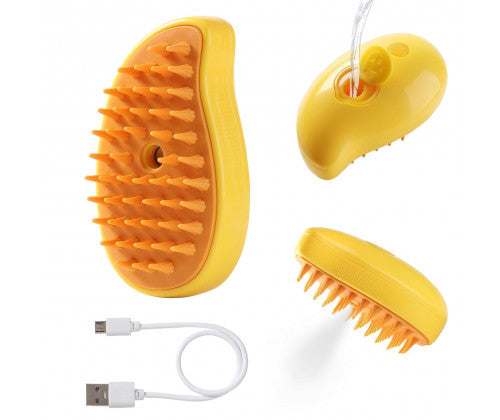 Pet grooming steam brush with water mist