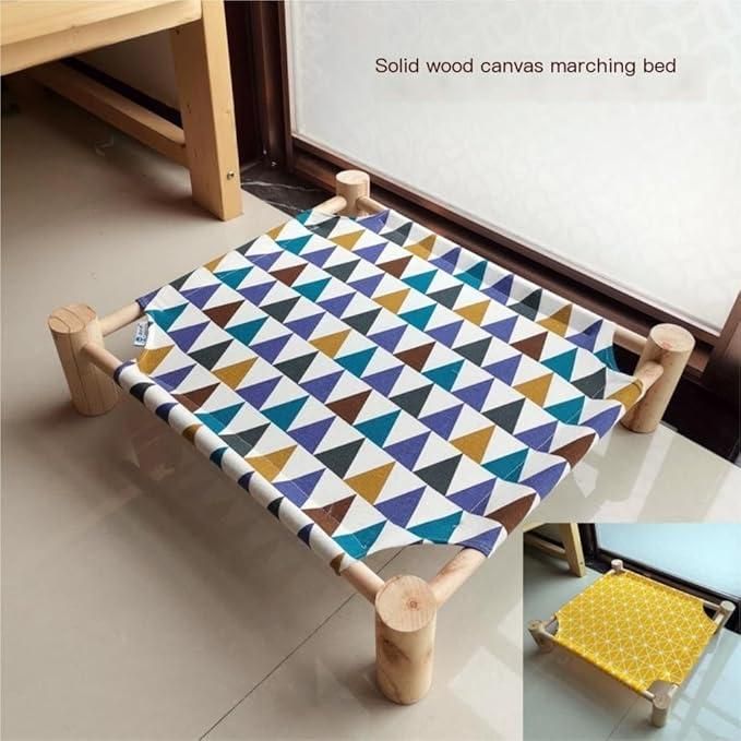 Breathable canvas pet bed with solid wood