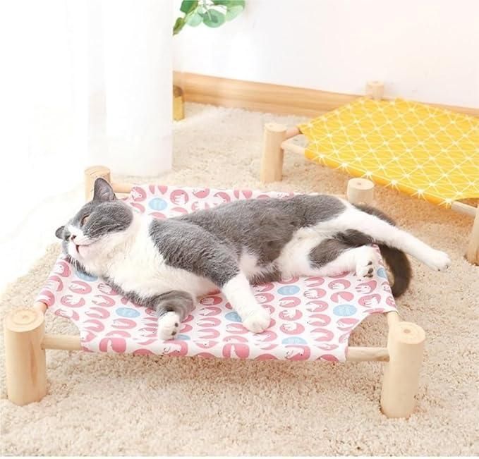 Breathable canvas pet bed with solid wood